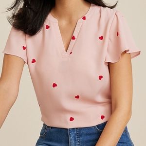 Maurices Pink and Red Heart Blouse Short Sleeve, Large.